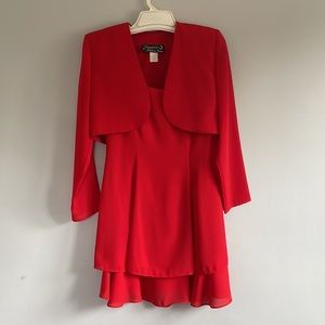 Vintage 80’s-90s Hampton Nites Red Cocktail Dress w Jacket